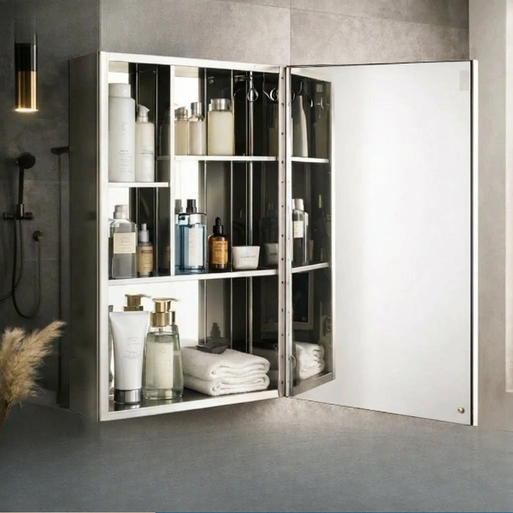 Stainless steel bathroom cabinet separate mirror box toilet wall-mounted toilet toilet mirror with rack table
