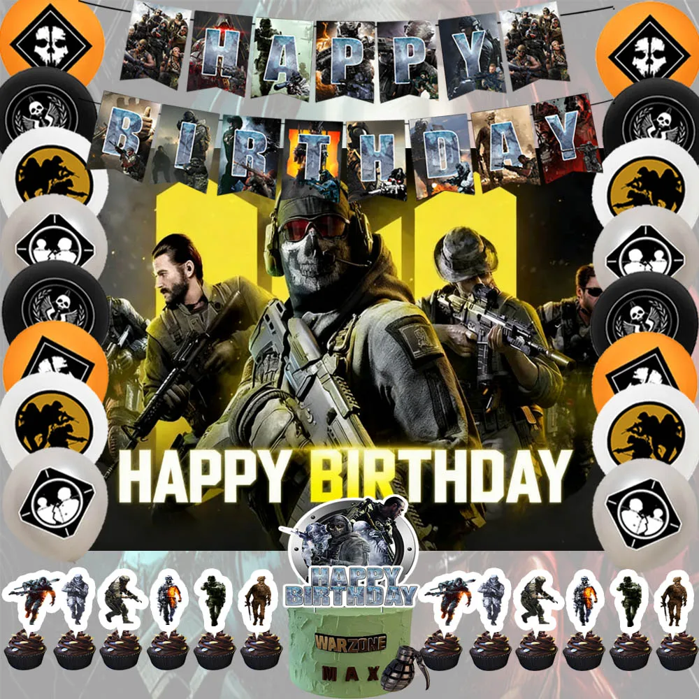 Fondo temático de Calling of Duty, decoración de fiesta de cumpleaños, juego estimulante, globo, decoración de pastel, accesorios, regalo para niño, foto Prop