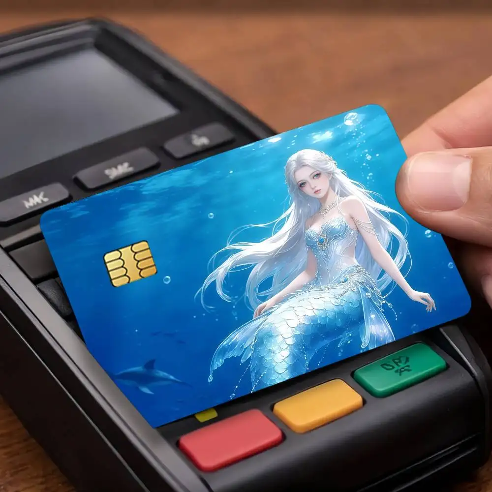 Mermaid Cartoon Anime Credit Card Public Transportation Cards Protective Sticker Waterproof Card Face Decoration 4PCS
