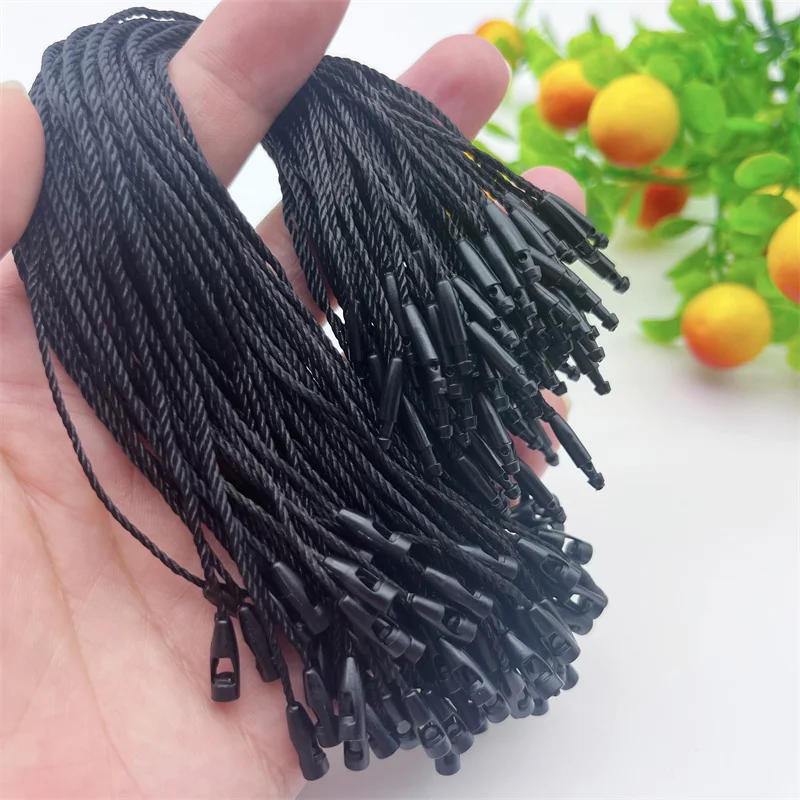 1000pc Polyester String Lanyard Black/White/Beige Round Head Plastic Tag Rope Cord Snap Lock Pin Loop Tie DIY Garment Label Rope