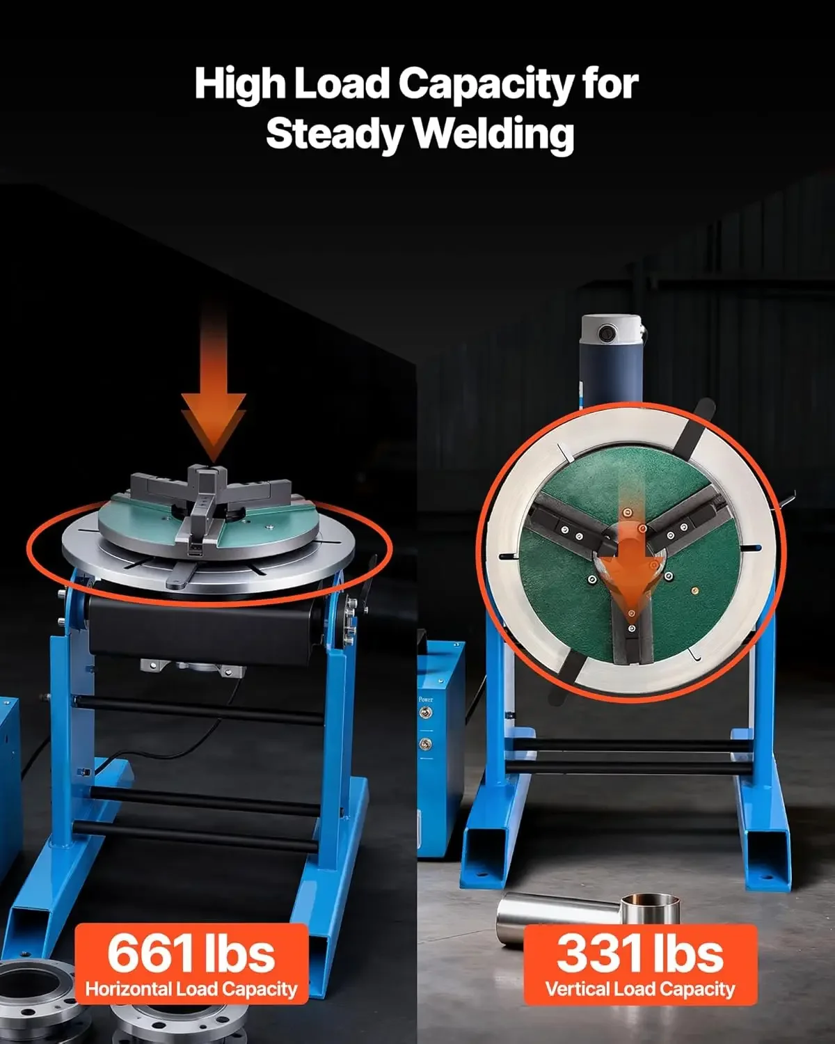 Rotary Welding Positioner, 661 lbs Load Capacity, -45° to 90° Tilt Angle Welding Positioner Turntable Table, 0.2-2.5 RPM Speed
