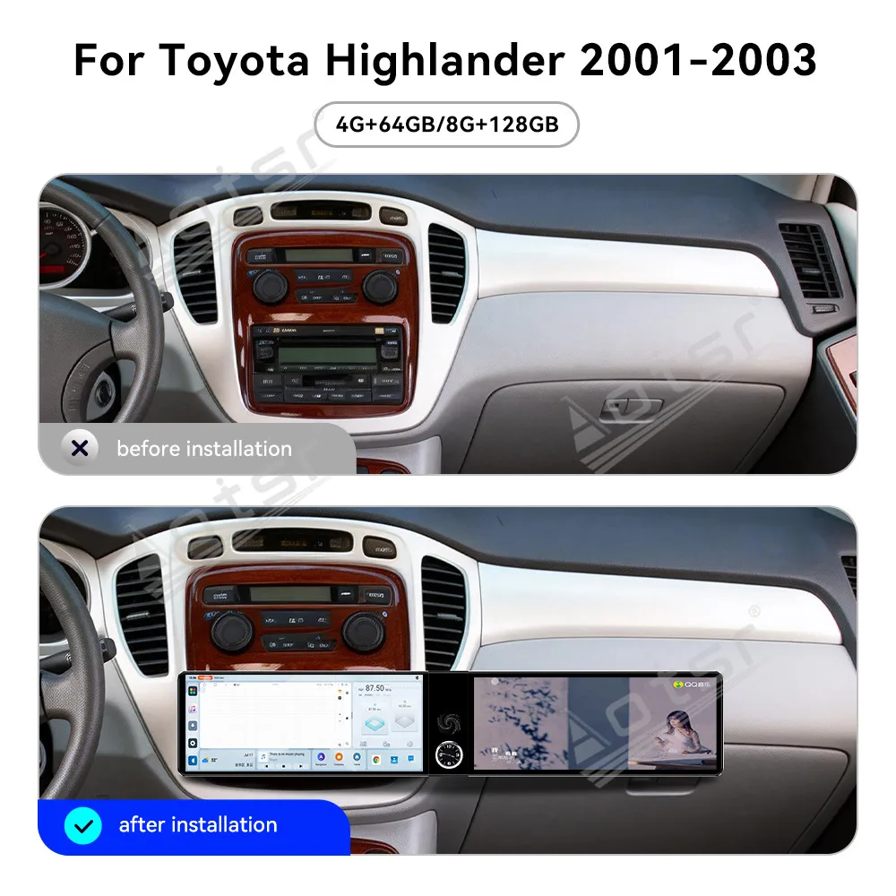 For Toyota Highlander 2001-2003 Dual Touch Screen 12.3