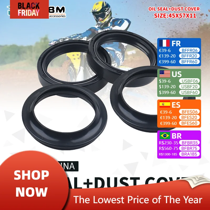 JSBM 45x57x11 Motorcycle Front Fork Oil Seal Dust Seal for Suzuki RM125 RM250 RMX250 GSX-R600 GSXR600 RM 125 RMX 250 GSXR 600