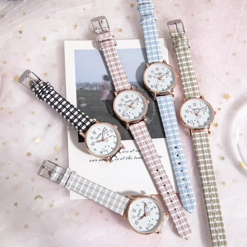 

Модные женские часы в стиле Ins, простые повседневные кварцевые наручные часы с сетчатым узором, свежий стиль, идеально подходят для младших школьников