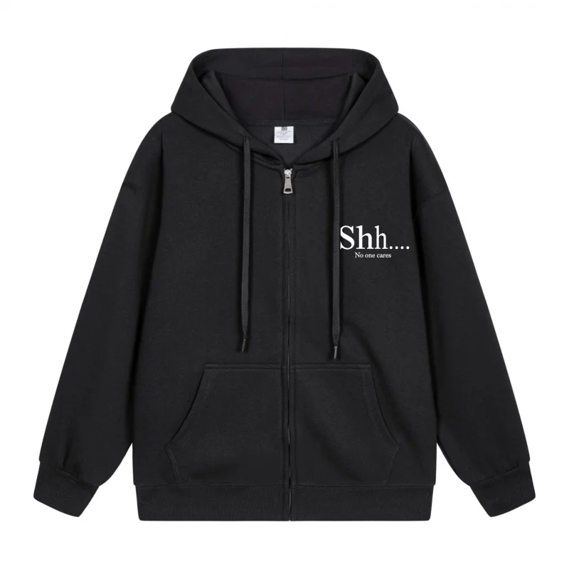 

Men's Zip-Up Hoodie Shh Pattern On Black Hoodie 2025 New Style Casual Couples’ Style Casual and Loose
