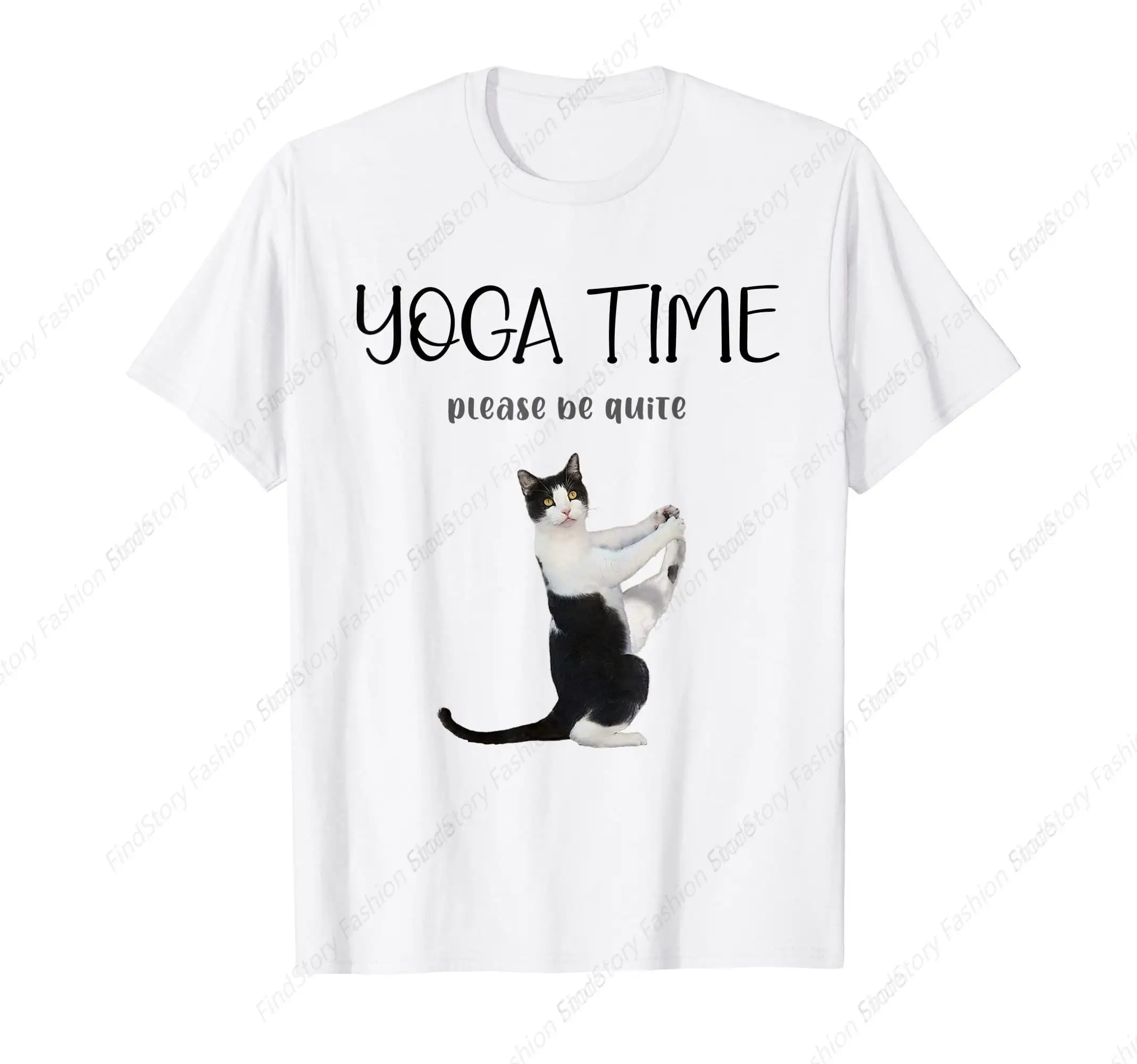 Cute Cat T-Shirt Yoga Time Please Be Quiet for Men Cotton Vintage Short Sleeve O Neck Sports New Trend Tops Tee