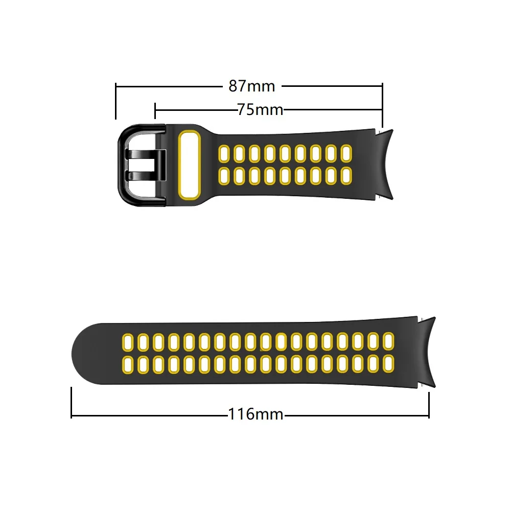 Correia de Silicone Dupla Fivela para Samsung Galaxy Watch, Pulseira, 7, 6, 5, 4, 6, 4, 6, 5 Pro, 44mm, 40mm, 45mm, Clássico, 47 milímetros, 43 milímetros, 46 milímetros