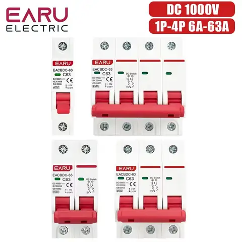 1P 2P 3P 4P DC 1000V MCB 태양광 미니 회로 차단기 과부하 보호 스위치 PV 시스템 용 6A 10A 16A 20A 25A 32A 40A 50A 63A