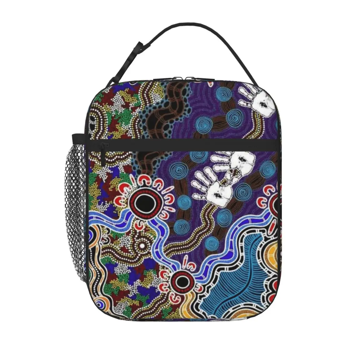 Bestselling Authentic Aboriginal Art - Discovering Your Dreams Stitched Detail Insulated Lunch Pouch Student  School Lunch Bag