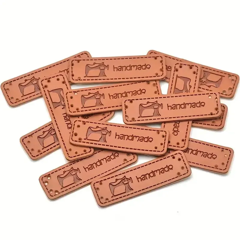 30pcs Brown PU Leather Handmade Label Tags For DIY Sewing Craft, Garment Bag Needlework Decoration, Sewing Accessories