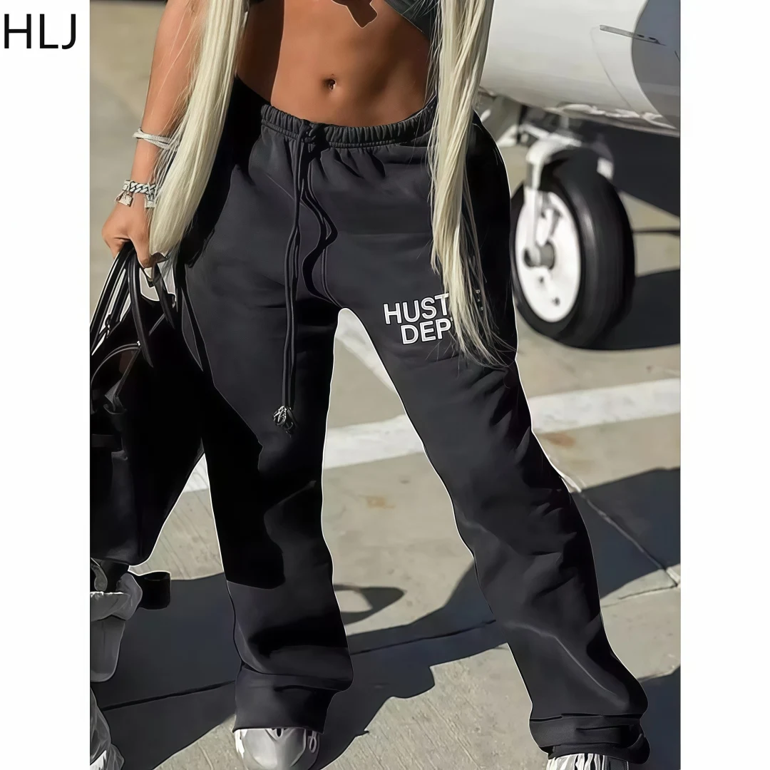 

HLJ Letter Print Y2K Women's Sweatpants Bottom Casual Pockets Drawstring Pants Baggy Grafitic Streetwear Tracksuit Sweat Trouser