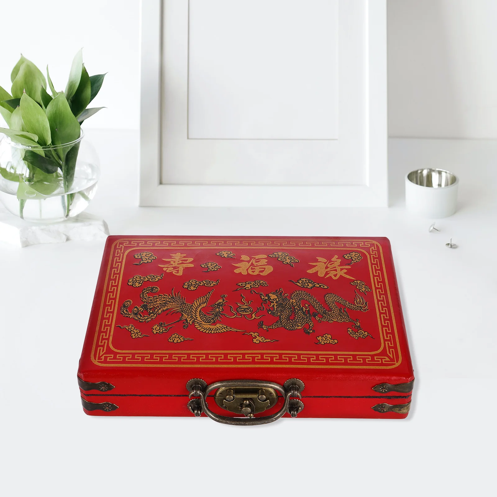 麻雀箱 大容量 頑丈な収納容器 滑らかなエッジ レトロなデザイン ポータブルハンドル 家庭用ツールボックス 中国語