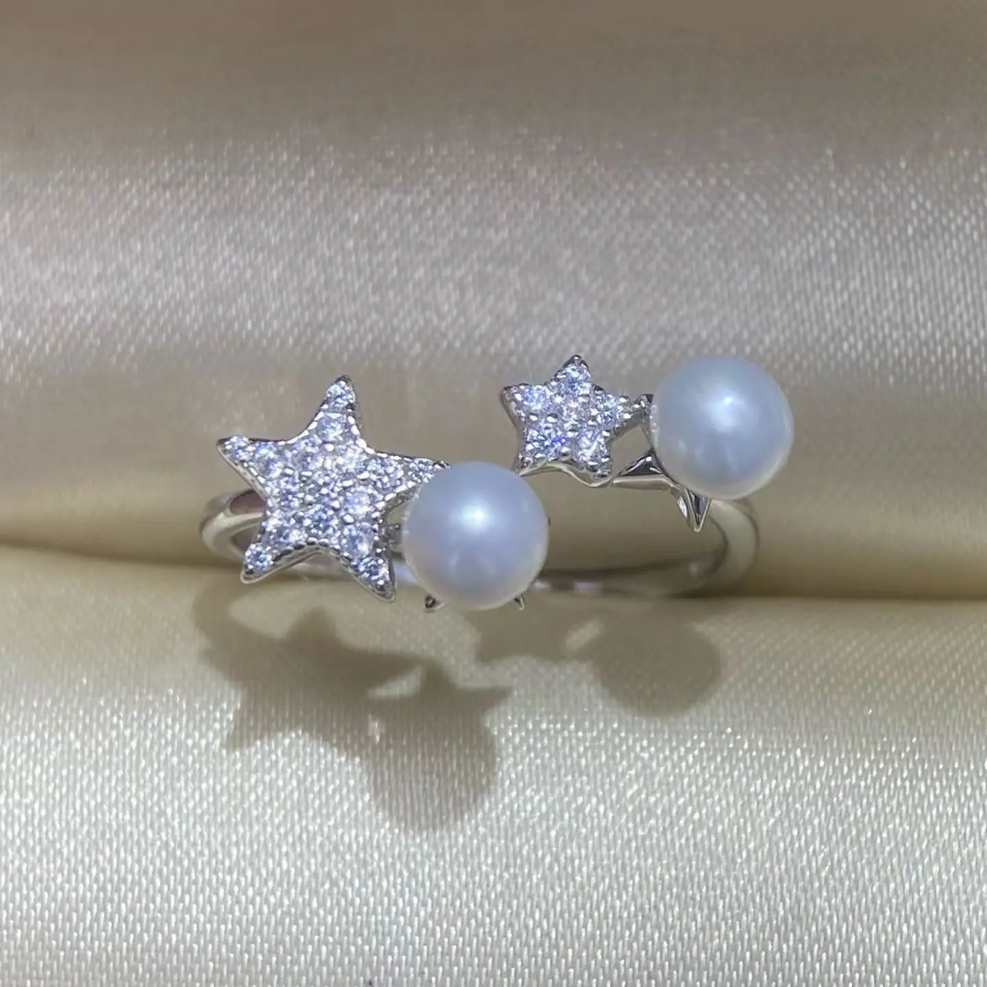 Wholesale Star S925 Sterling Silver Adjustable Ring Mount Settings Findings Mountings Accessory Parts for 4-5mm Pearls 5pcs/lot