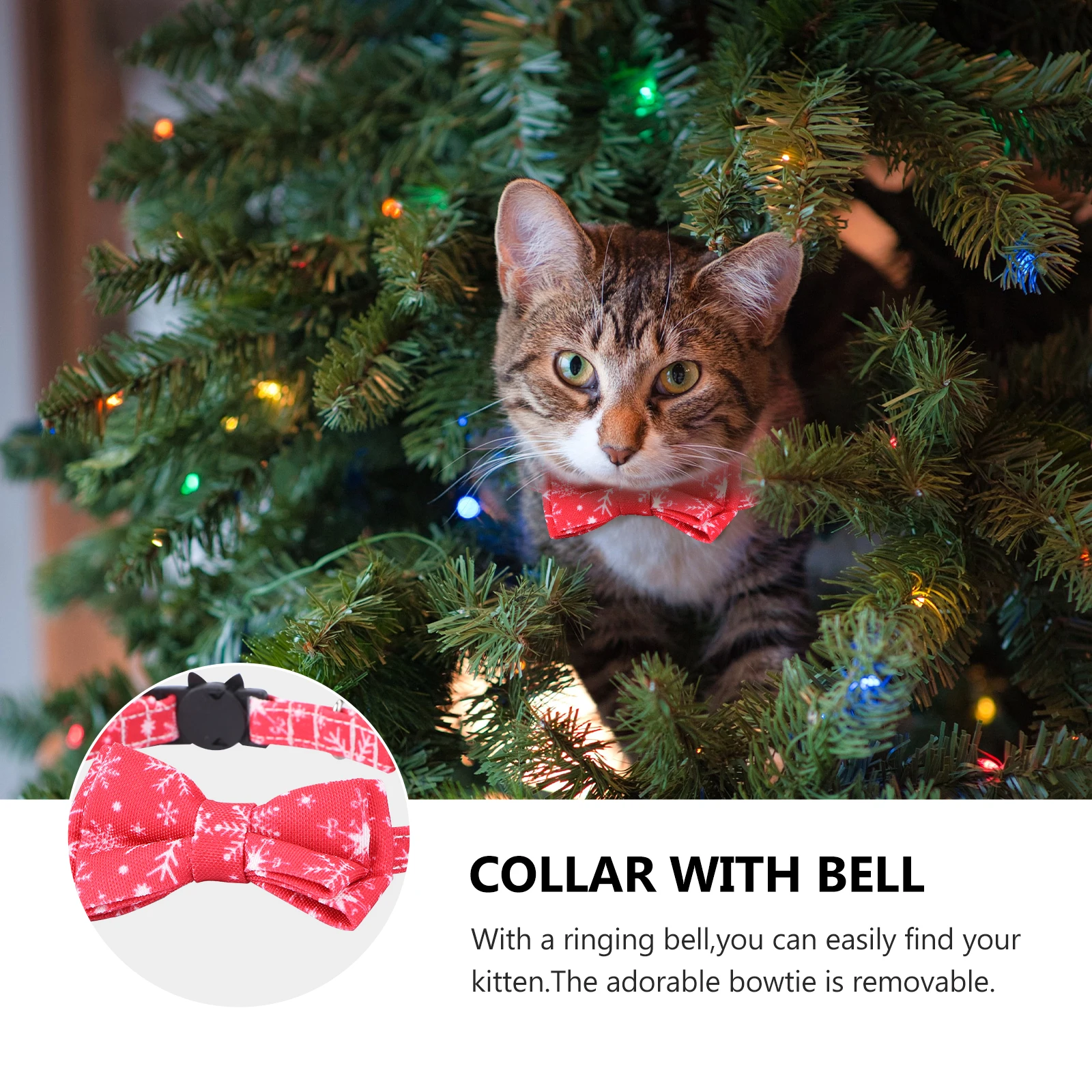 

Adorable Cat Collar For Christmas Adjustable Bell Pet Necklace Bow Ties Safe Buckle Comfortable Feline Accessory Party Gift