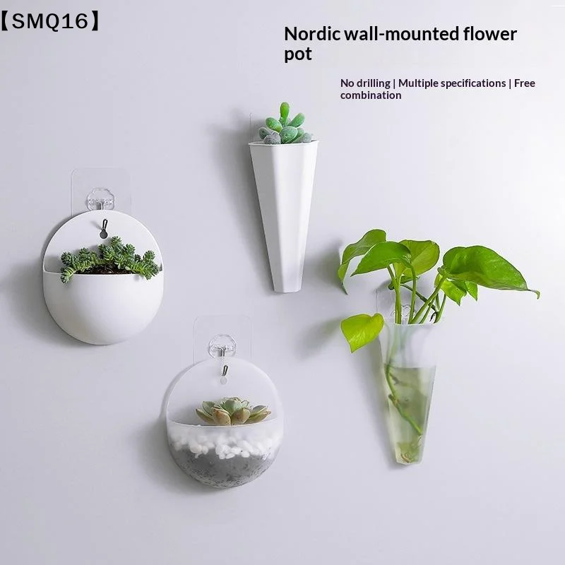 1Pc Garden Plastic Wall Hanging Mini Pot With Self-Adhesive Hook For Home Decoration Hydroponics Levitating Planter Vases【SMQ】