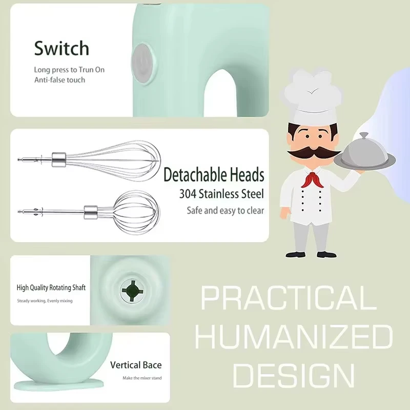 خلاطات محمولة مع 2 رأس خلط USB خلاط كهربائي خلاط طعام لاسلكي يده قابلة للشحن خفق العجين قشر البيض