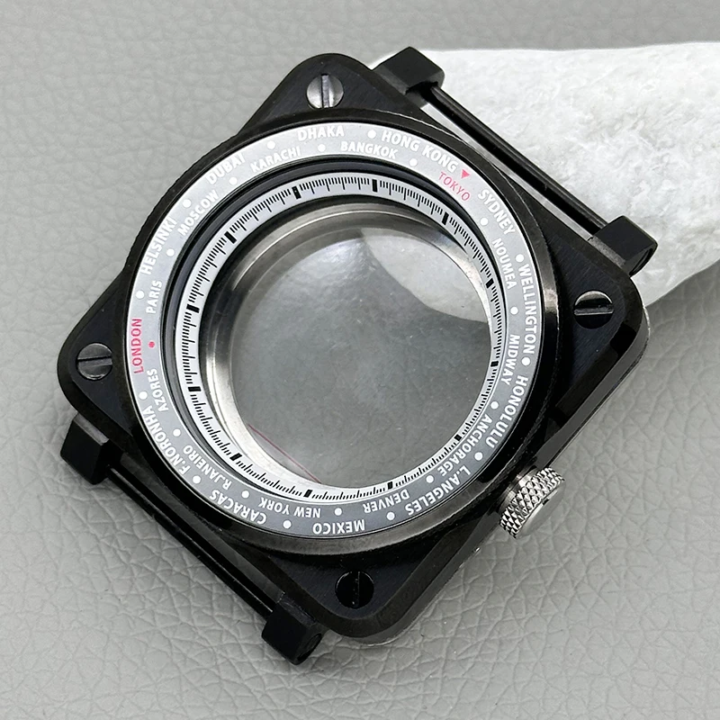 Mod 42mm Schwarzes Quadratisches Piloten-Cockpit-Gehäuse mit Transparenter Rückseite Passend für NH34 NH35 NH38 NH36 4R 7S Uhrwerk Saphirglas Uhrengehäuse-Teil – Detail 16