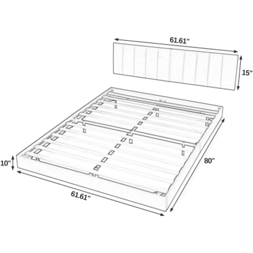 Queen Bed Frame with Wall Mounted Headboard，Faux Leather Upholstered Bed Frame,No Box Spring Needed，Floating Bed Frame