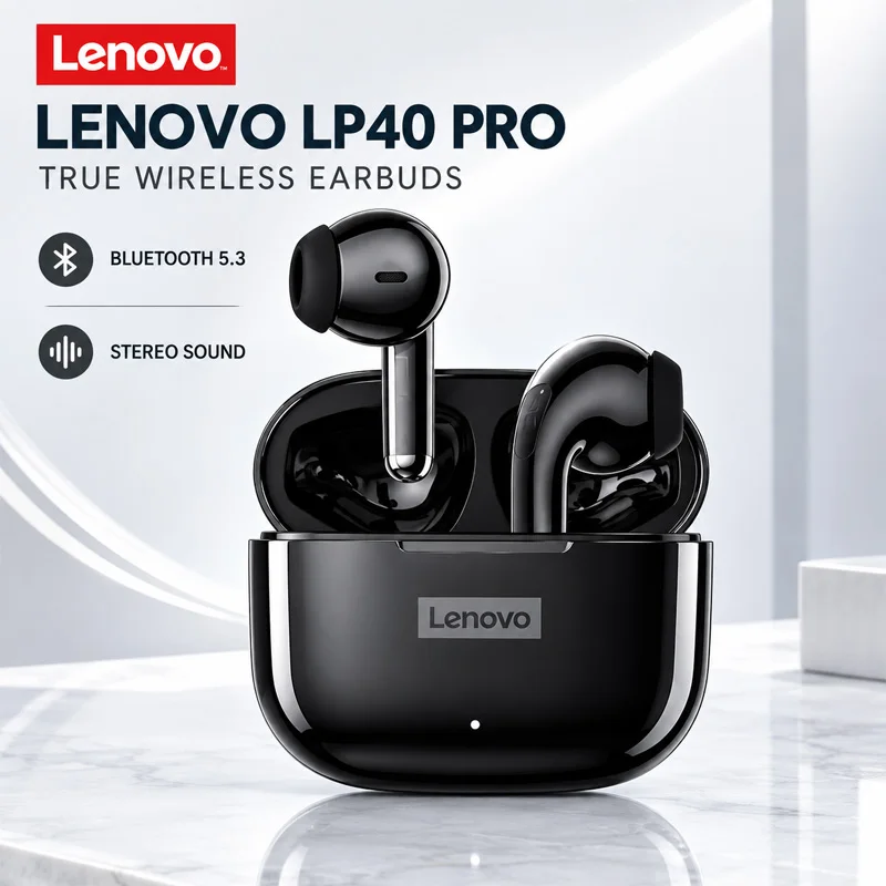 Original Lenovo LP40 Pro Bluetooth Earphone Immersive Sound HIFI TWS With Microphone Touch Control For Long Standby Time Motion