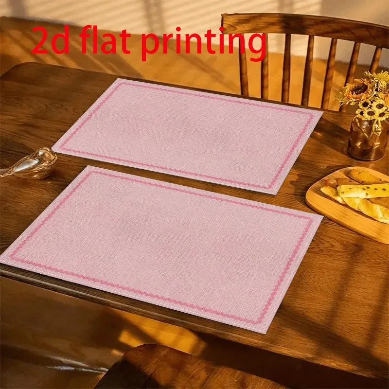 VIKAMA Pink Linen Placemat, Solid Woven Stitched Border, Absorbent Durable Easy Clean, Coffee Table Everyday Dining
