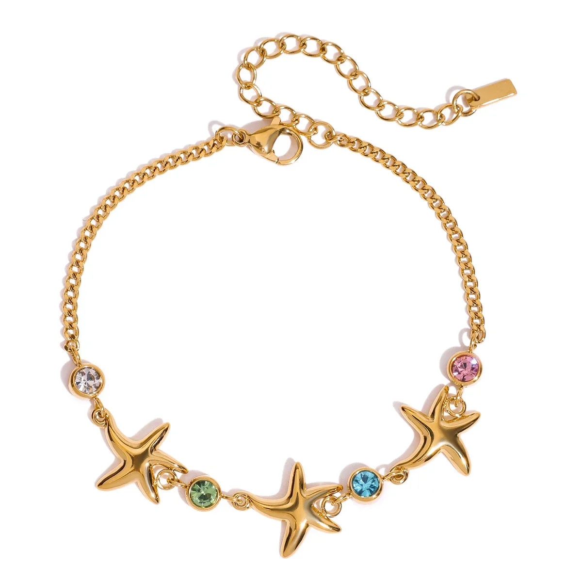 

Color Zirconia Starfish Charm Bracelet Bangle High Quality Stainless Steel Wrist Jewelry Temperament Trendy Bracelet