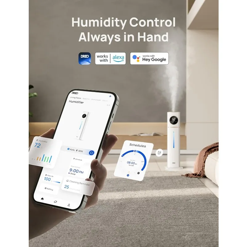 Dreo 11L Smart Humidifier Large Room 700 ft², 100H Cool Mist Air Humidifiers for Bedroom, Top-Fill Self-Cleaning Tank, 26dB