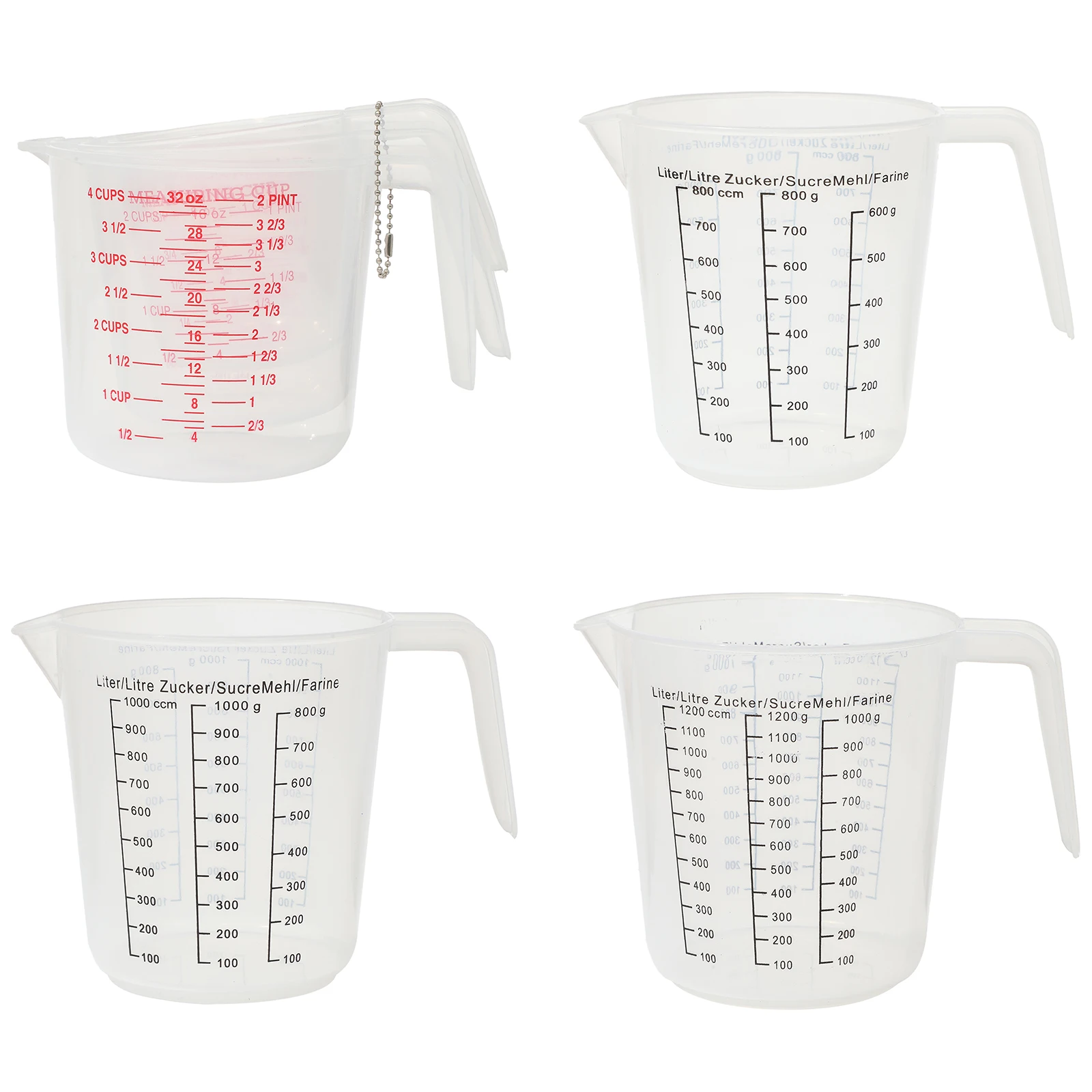 250/500/800/1000/1200ML Plastic Measuring Cup Mixing Scale Cup with Handle Spout for Water Flour Rice Coffee Wine Measure Jugs