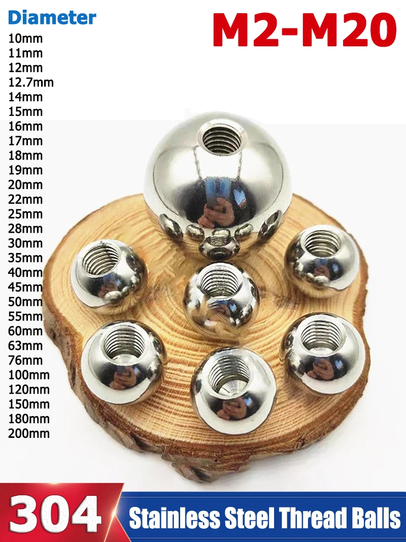 Boules en acier inoxydable 304, filetage M6, diamètre extérieur 10/11/12/12.7/14/15 ~ 200mm, boules solides à demi-trou, perçage du trou borgne, 1 à 50 pièces