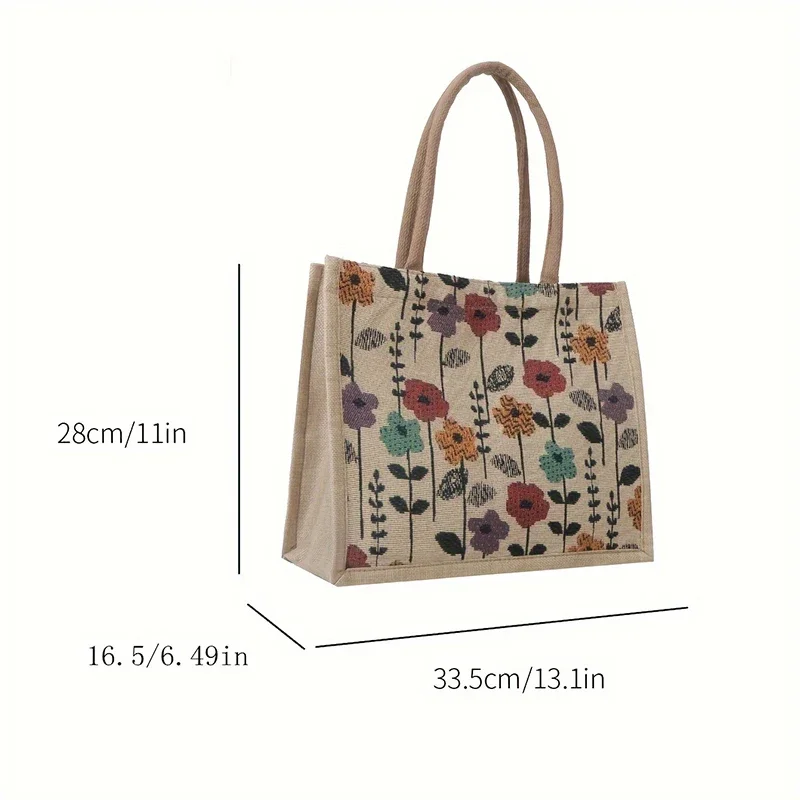 Linen Button Vintage Handbag Women Tote Large Capacity Grocery Bag Gift Bag Beach Organizer Portable Shopping Lunch Bag Retro