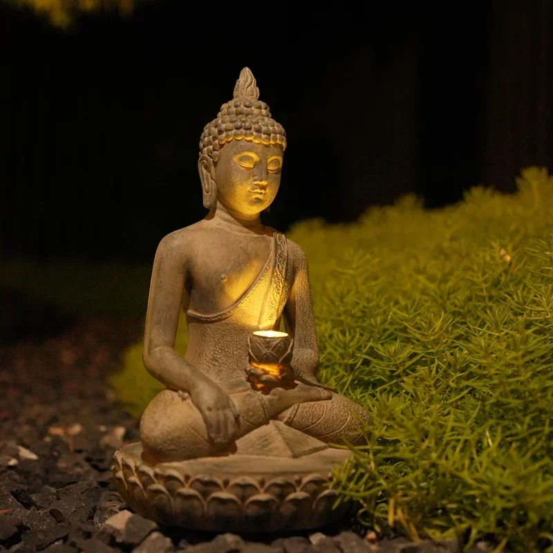 

Статуя Будды на солнечной батарее, китайский бонсай дзен из смолы, уличное украшение для сада, внутреннего двора, газона, комнатное украшение для дома