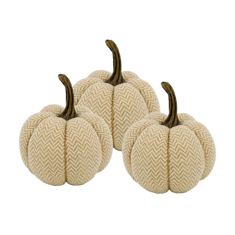 

5.2x5.2x6H Fabric Weighted Pumpkin Natural/Cream Pattern, Set of 3