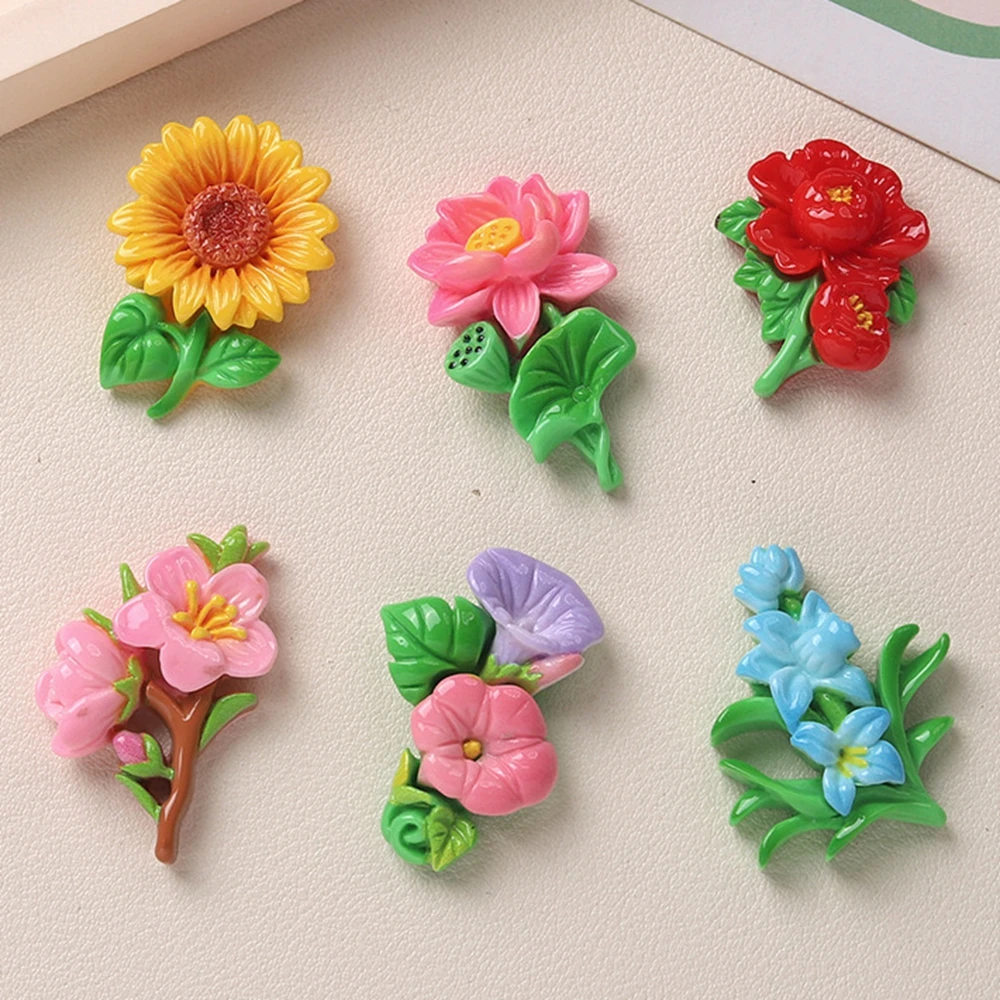 10PCS New resin cute sunflowers, tulips and assorted flowers Flatback Stone Home Decor Figurine Scrapbook DIY Accessories Craft