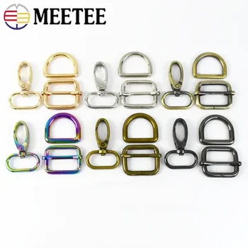 Meetee 5/10sets 16-38mm Carabiner D-ring Metal Buckle Bag Side Clip Buckle Adjust Slider Hook DIY Keychain Part Accessories