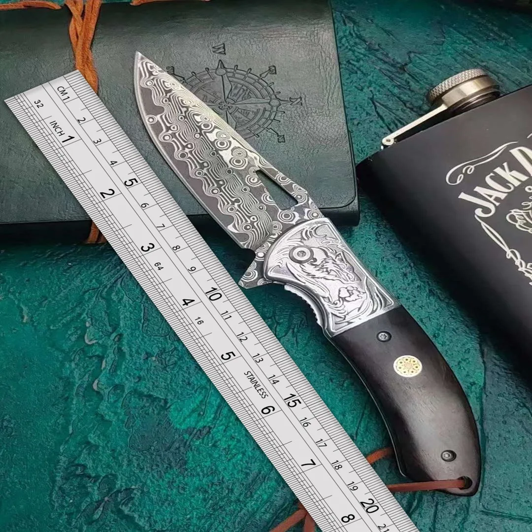 Damascus steel outdoor folding knife defense knife field knife high hardness sharp wilderness survival folding fruit knife