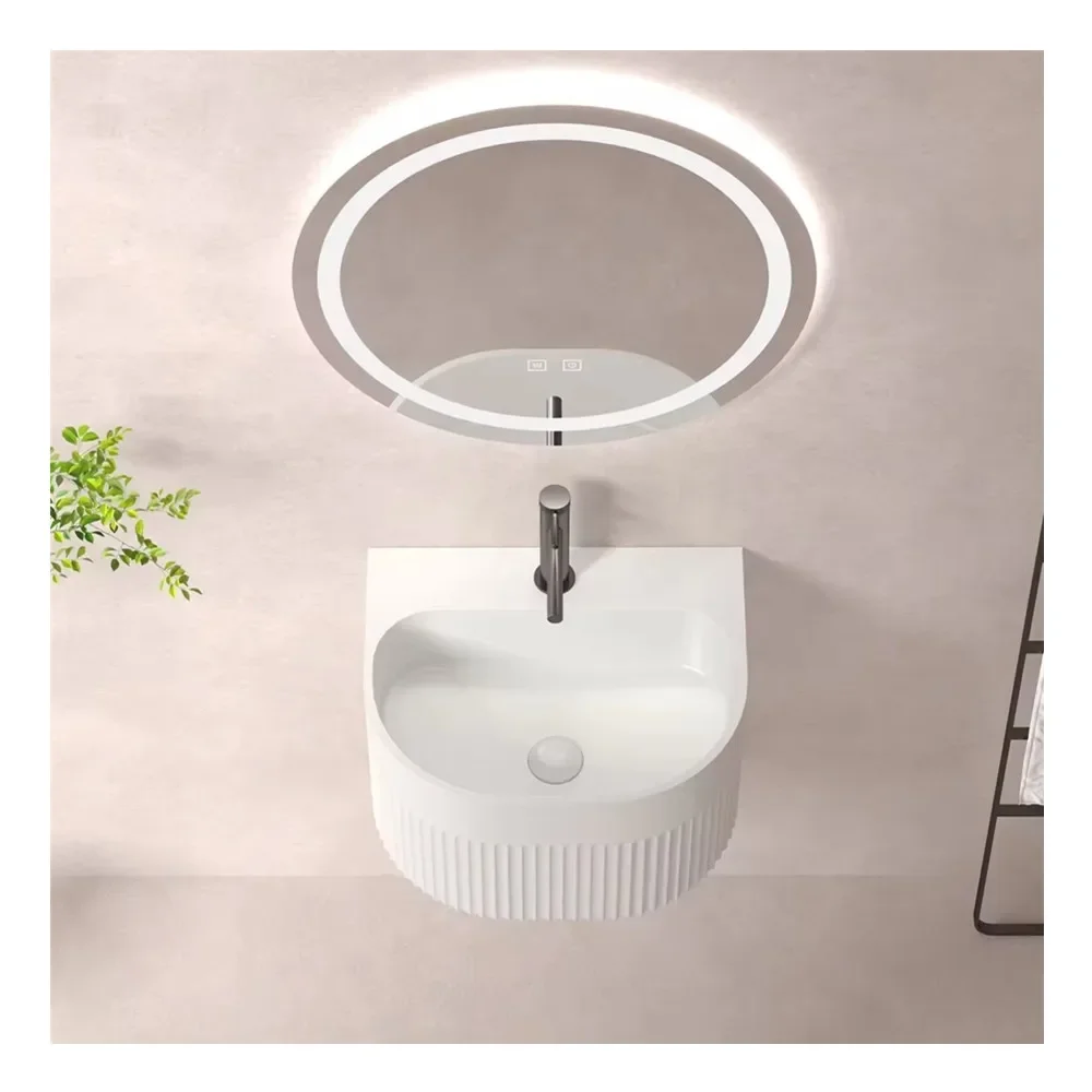 New high-quality groove shape integrated wall-mounted sink artificial stone sink washbasin