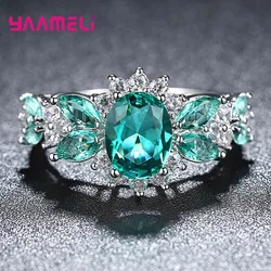 Classic Blue Crystal Wedding Rings For Women 925 Sterling Silver AAA CZ Rhinestone Fashion Engagement Christmas Gift Jewelry