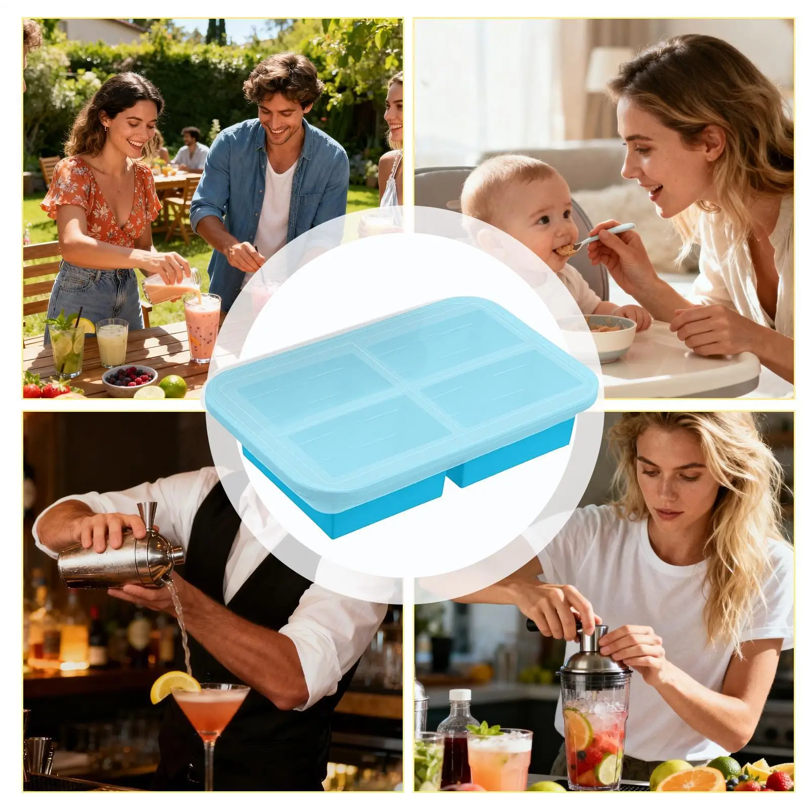 

Silicone Freezer Molds Easy Release Reusable Safe Tool Silicone Freezer Trays With Lid For Home Indoor Family Friends Cooking