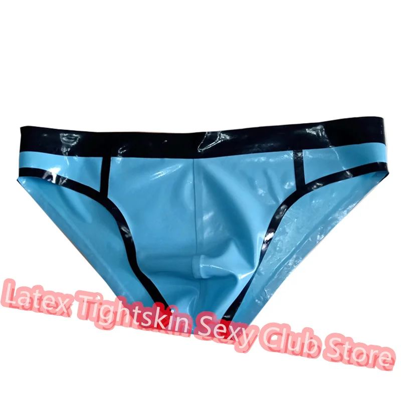 

Men Latex Briefs Panties Sky BLue with Black Sexy Fetish Shorts Handmade Underwear Club Wear for Men Cosplay Costumes