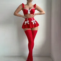 New sexy nightgown pure desire spicy girl lace bow suspender bikini underwear two-piece set sleepwear cosplay maid bra set thong - Image 6