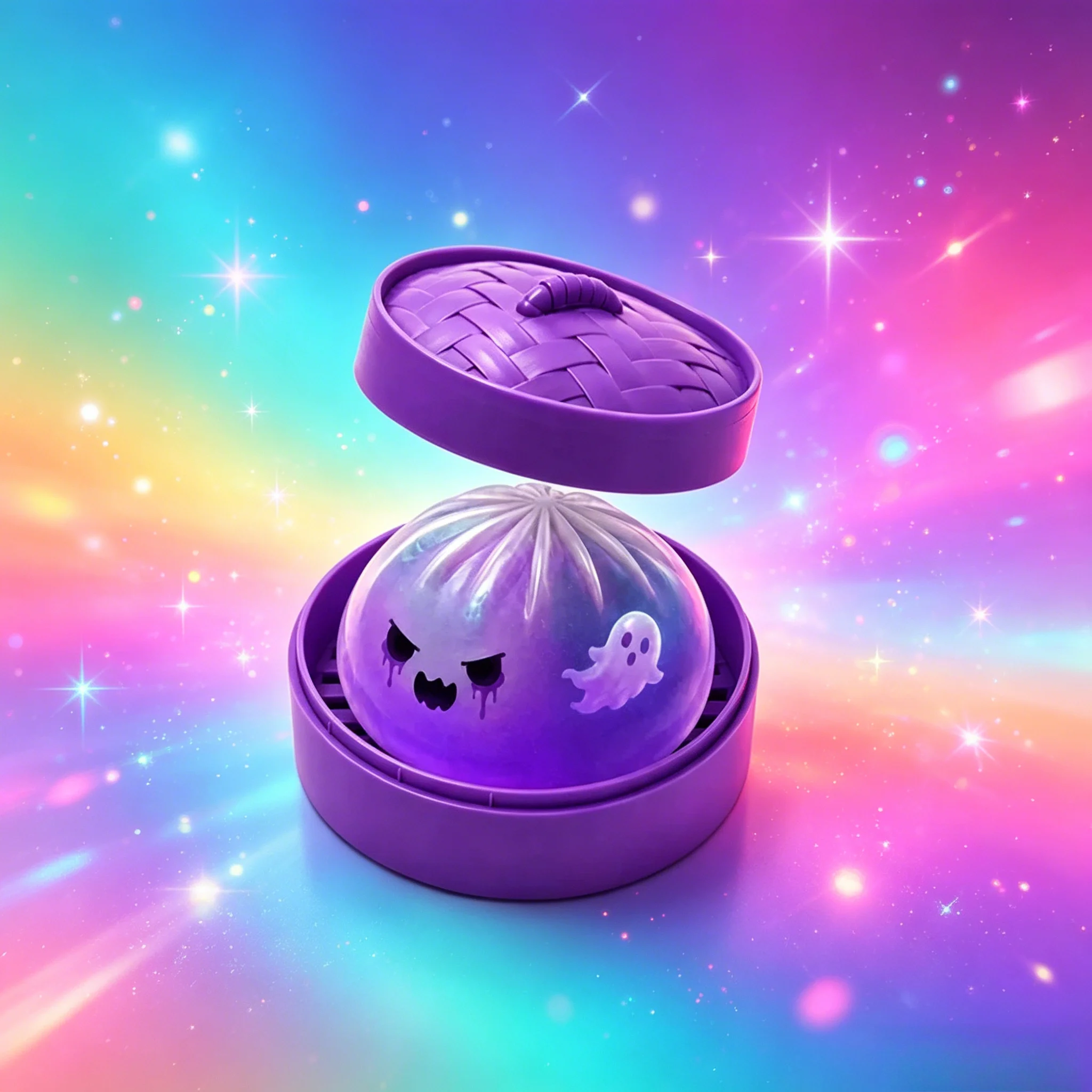 1/2 pièce Jouet Squishy Ghost Dumpling à remontée lente avec cuiseur vapeur, Paillettes d'argent, Anti-stress sensoriel, Cadeau