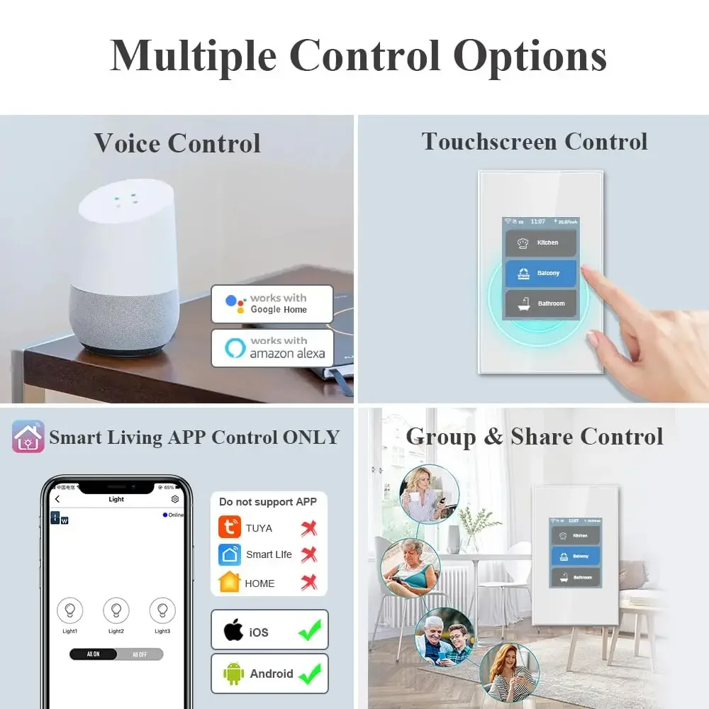 

LCD 1/2/3 Gang Smart Light Switch 3 Way for Whole House, LCD Magic Panel by WiFi Mesh Never be Offline,