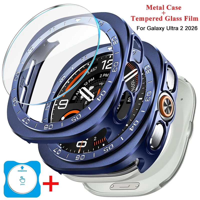 3-in-1 Metallgehäuse + Gehärtetes Glas für Samsung Galaxy Watch Ultra2 2026 47mm Robuster Schutzrahmen aus Hartlegierung mit Rückabdeckung
