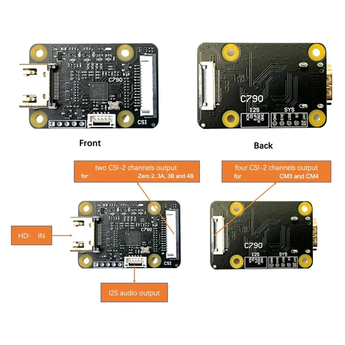 HDMI-Compatible to CSI-2 C790 Module HDMI-Compatible in to CSI C0779 Expansion Board Pikvm for Raspberry Pi A