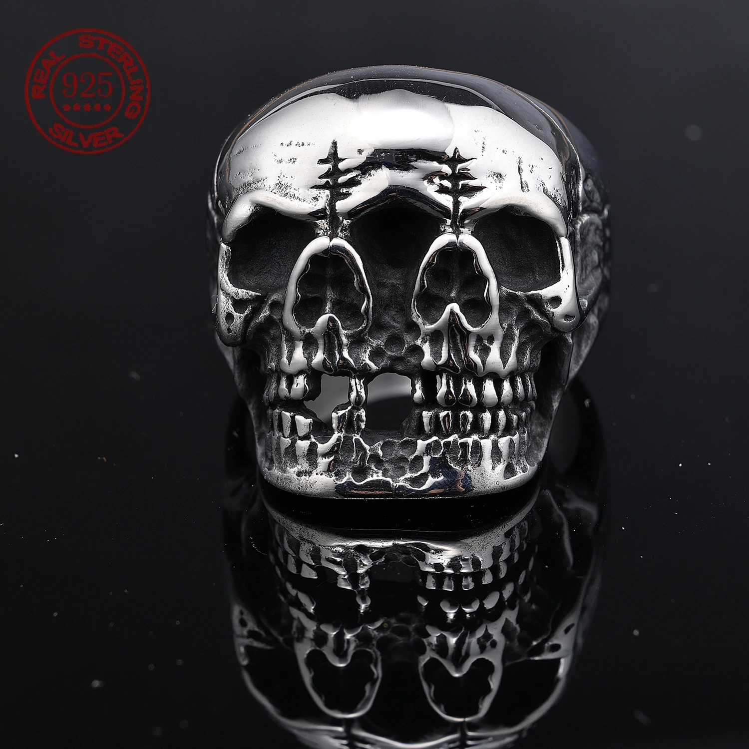 Halloween New Product S925 Sterling Silver Gender-Free Jewelry Punk Style Skull Three-Sided Ghost Head Ring Exquisite Gift