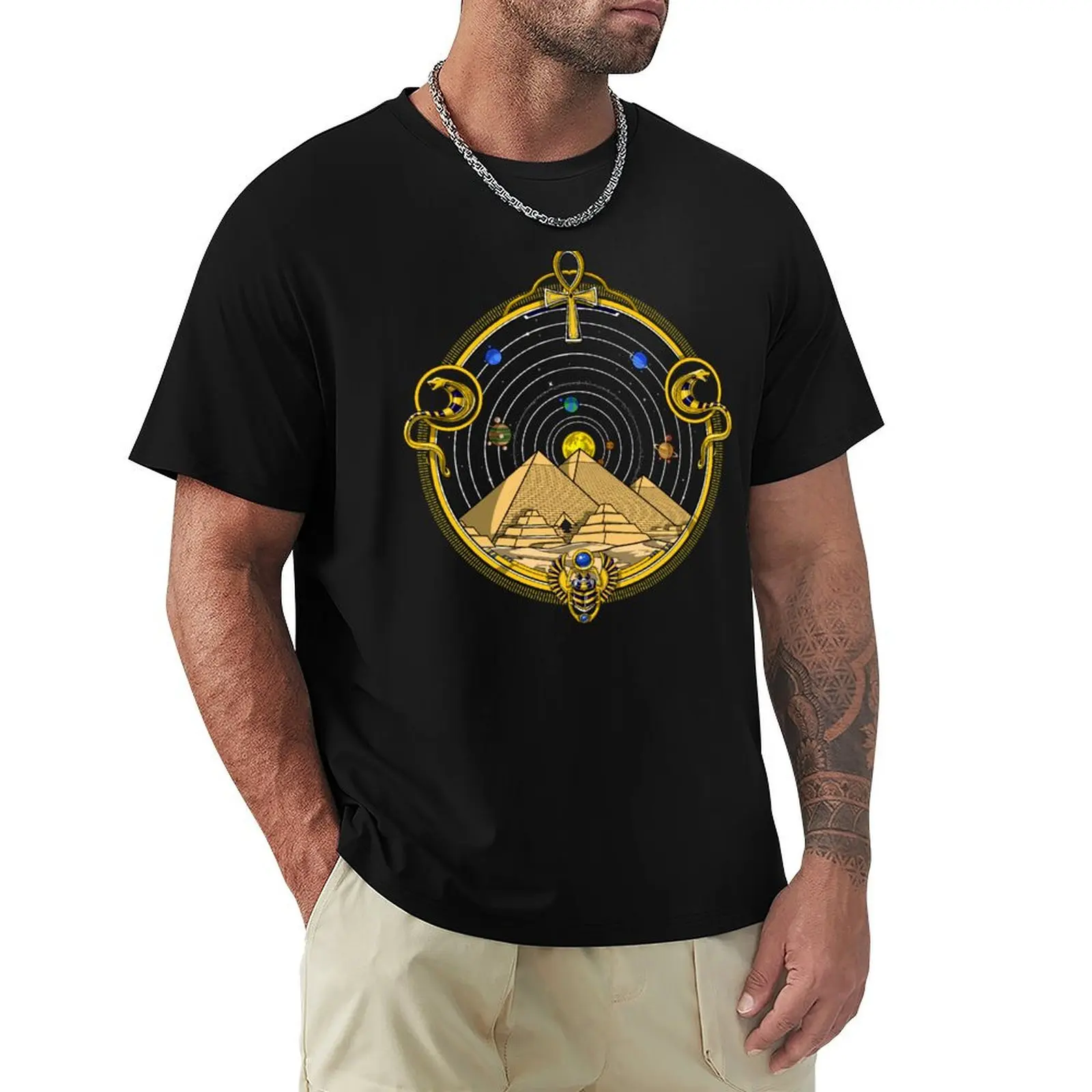 Egyptian Pyramids Solar System T-Shirt t shirts for man cotton soft T-Shirt