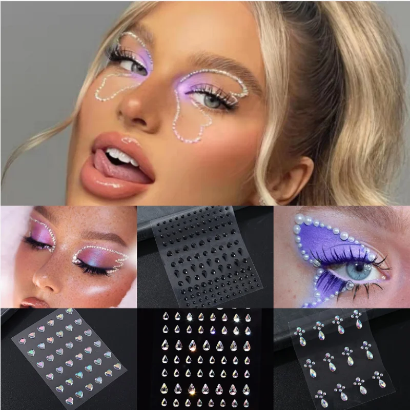 1 Pcs Self Adhesive Colored Diamonds Eyeshadow Stickers Color Crystal Diamond DIY Eyes Face Body  Makeup Decorations Rhinestones