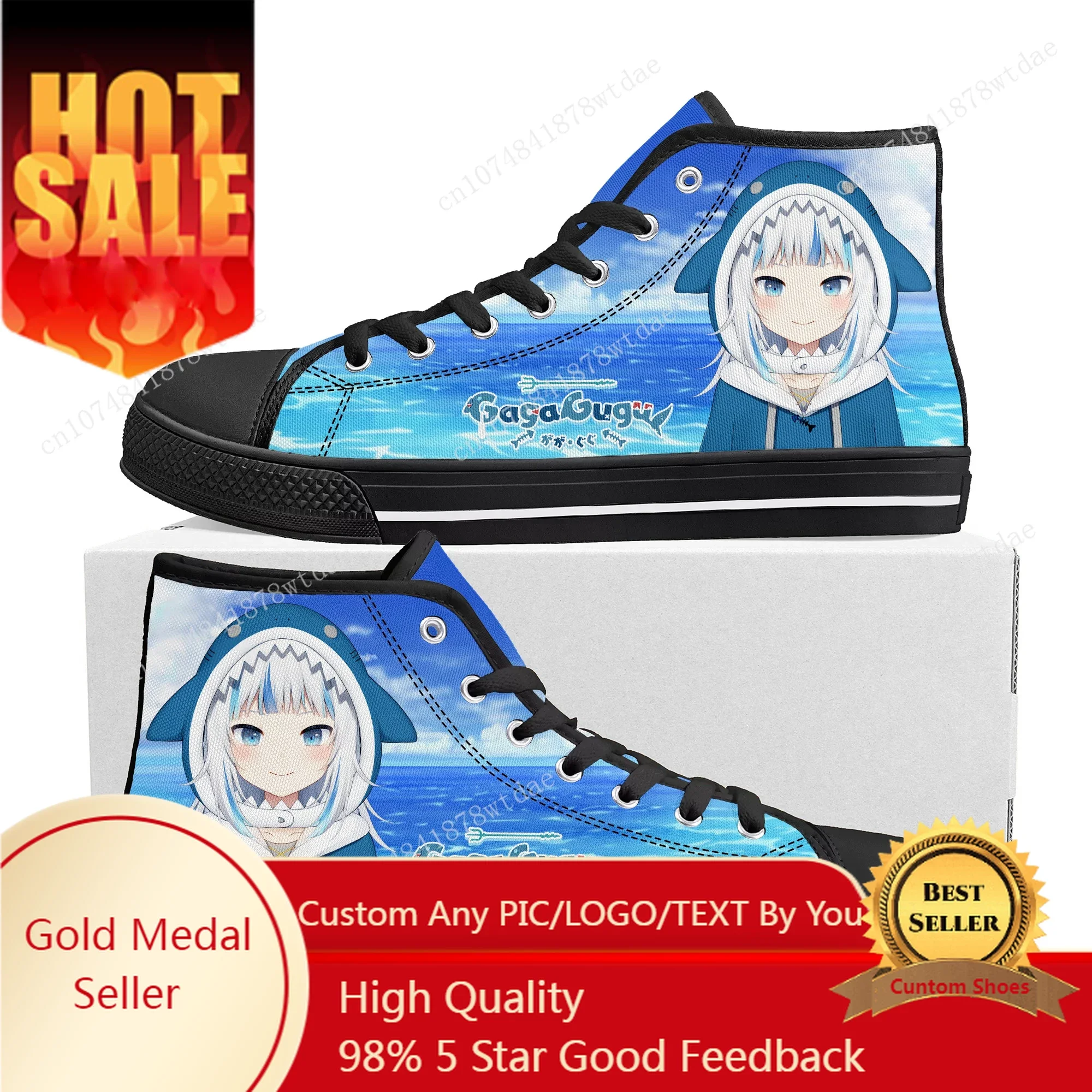 Gauru Gura Anime Canvas Sneakers para homens e mulheres, Custom Made Shoes, alta qualidade, casual, moda, adolescente, alta qualidade