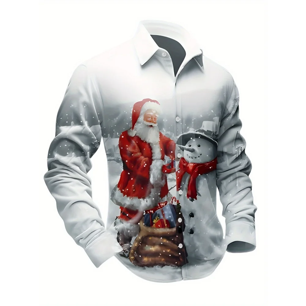 

Christmas Tree 3D Print Men's Long Sleeve Shirt Street Men's Fashion Christmas Shirt Autumn and Winter Santa Casual Mens Shirt