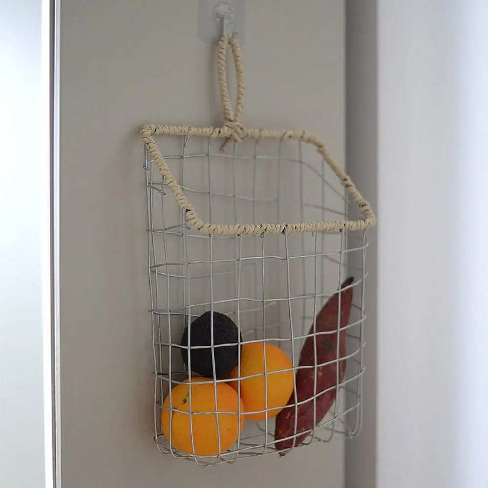 

Nordic Hanging Storage Basket Metal Handmade Kitchen Wall Organizer Convenient Space-Saving Cabinet Storage Basket