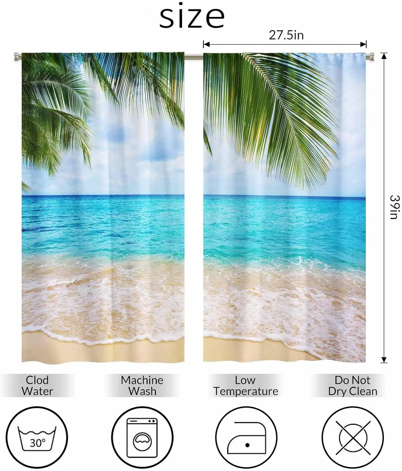 Tropical Beach Kitchen Curtains Caribbean Sea and Palm Leaves Short Tier Curtains  Bathroom Cafe Small Window Drapes Treatment